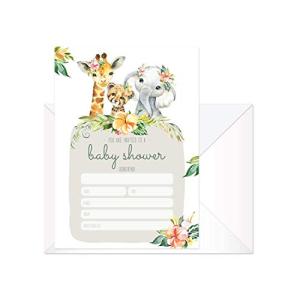 Boho Safari Animal Baby Shower Invites / 25 Welcome Baby Animals Party Invitations / 5" x 7" Floral Cards from Canopy Street