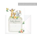 Boho Safari Animal Baby Shower Invites / 25 Welcome Baby Animals Party Invitations / 5" x 7" Floral Cards from Canopy Street