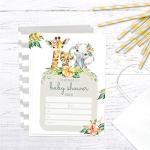 Boho Safari Animal Baby Shower Invites / 25 Welcome Baby Animals Party Invitations / 5" x 7" Floral Cards from Canopy Street