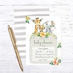 Boho Safari Animal Baby Shower Invites / 25 Welcome Baby Animals Party Invitations / 5" x 7" Floral Cards from Canopy Street