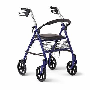Medline Basic Steel Folding Rollator Walker with 8" Wheels and Basket, Blue from Medline
