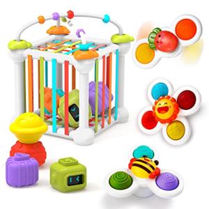 Toys for 1-2 Year Old Boy Girl, Baby Sorter Toys Colorful Cube with 12 Pcs Multi Sensory Toys, Montessori Toys for 1 Year Old, Sensory Shape and Suction Toys for Baby Set, Baby Toys 12-18 Months from TOHIBEE
