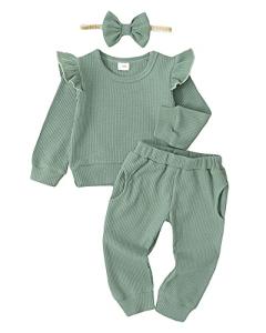 Infant Baby Girl Clothes Top Pants Outfits Set Ruffle Baby Girl Stuff Baby Girls' Clothing Cute Baby Clothes Girl Gifts Green 6 to 12 Months Baby Girl Clothes by 