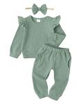 Infant Baby Girl Clothes Top Pants Outfits Set Ruffle Baby Girl Stuff Baby Girls' Clothing Cute Baby Clothes Girl Gifts Green 6 to 12 Months Baby Girl Clothes by 