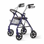 Medline Basic Steel Folding Rollator Walker with 8" Wheels and Basket, Blue from Medline