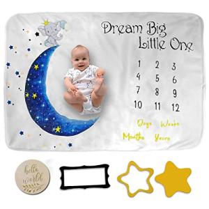 Baby Milestone Blanket Boy and Girl- Elephant and Moon Design, Baby Boy Gifts, Nursery Decor Baby Shower, Newborn Baby Blanket, Baby Growth Chart Blanket, Baby Milestone Blanket 50x40 from Babyland
