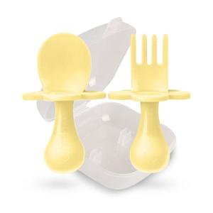 Grabease Baby and Toddler Self-Feeding Utensils â Spoon and Fork Set for Baby-Led Weaning â Made of Non-Toxic Plastic â Featuring Protective Barriers to Prevent Choking and Gagging by Elli&Nooli