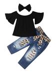 VISGOGO 1-6 Yrs Toddler Baby Kid Girl Outfit Halter T-Shirt Top + Flared Pants Clothes Set (Black-2, 4-5 Years) by 
