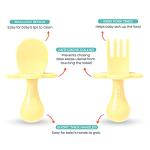 Grabease Baby and Toddler Self-Feeding Utensils â Spoon and Fork Set for Baby-Led Weaning â Made of Non-Toxic Plastic â Featuring Protective Barriers to Prevent Choking and Gagging by Elli&Nooli