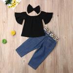 VISGOGO 1-6 Yrs Toddler Baby Kid Girl Outfit Halter T-Shirt Top + Flared Pants Clothes Set (Black-2, 4-5 Years) by 