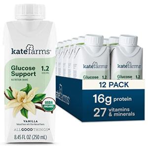KATE FARMS Organic Vegan Plant Based 1.2 Glucose Support Shake, Vanilla, 16g of Protein, 27 Vitamins and Minerals, Diabetic Nutrition Meal Replacement Drink, Gluten Free and Non-GMO 8.45 Fl oz (Pack of 12) from Kate Farms, Inc.
