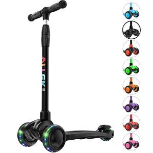 Allek Kick Scooter B03, Lean 'N Glide 3-Wheeled Push Scooter with Extra Wide PU Light-Up Wheels, Any Height Adjustable Handlebar and Strong Thick Deck for Children from 3-12yrs (Black) from Allek