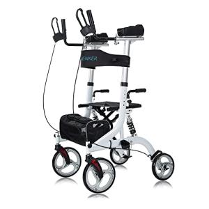 ELENKER Upright Rollator Walker, Stand Up Rollator Walker with Shock Absorber, 10â Front Wheels and Carrying Pouch, Suitable for Outdoor, White by ELENKER