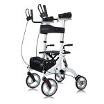ELENKER Upright Rollator Walker, Stand Up Rollator Walker with Shock Absorber, 10â Front Wheels and Carrying Pouch, Suitable for Outdoor, White by ELENKER