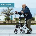 ELENKER Upright Rollator Walker, Stand Up Rollator Walker with Shock Absorber, 10â Front Wheels and Carrying Pouch, Suitable for Outdoor, White by ELENKER