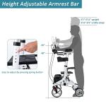 ELENKER Upright Rollator Walker, Stand Up Rollator Walker with Shock Absorber, 10â Front Wheels and Carrying Pouch, Suitable for Outdoor, White by ELENKER