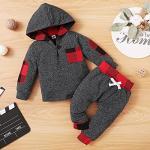 Toddler Baby Boy Clothes Plaid Pocket Hoodie Sweatshirt+Pants Outfits Set (GreyRed/100) by 