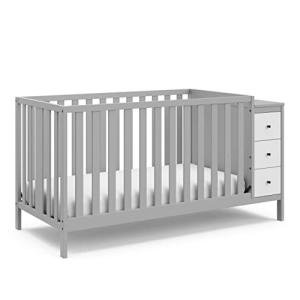 Storkcraft Malibu Customizable Convertible Crib (Pebble Gray with White) â GREENGUARD Gold Certified, Crib with Storage Drawers, Converts to Toddler Bed, Fits Standard Full-Size Crib Mattress from Storkcraft