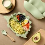 Silicone Baby Feeding Set - Silicone Bib, Dinosaur Shape Silicone Plate for Baby with Suction, Drinking Cup and Baby Led Weaning Spoon - Baby Toddler Self Feeding Training Eating Dishes Supplies from 