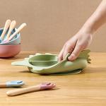 Silicone Baby Feeding Set - Silicone Bib, Dinosaur Shape Silicone Plate for Baby with Suction, Drinking Cup and Baby Led Weaning Spoon - Baby Toddler Self Feeding Training Eating Dishes Supplies from 