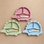 Silicone Baby Feeding Set - Silicone Bib, Dinosaur Shape Silicone Plate for Baby with Suction, Drinking Cup and Baby Led Weaning Spoon - Baby Toddler Self Feeding Training Eating Dishes Supplies from 