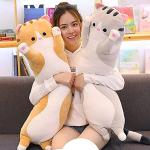 Cute Cat Plush Long Body Pillow Cuddle Cartoon Stuffed Animals Cat Plushie Soft Doll Pillows Gifts for Kids Girls (Orange, 19") by Oeonuas