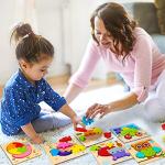 SKYFIELD Wooden Animal Puzzles for 1 2 3 Years Old Boys Girls, Toddler Educational Developmental Toys Gift with 6 Animals Baby Montessori Color Shapes Learning Puzzles by SKYFIELD