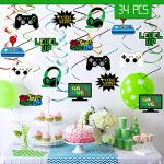 MIAHART 34 Pieces Video Game Party Hanging Swirls Decorations Foil Ceiling Streamers for Video Game Themed Birthday Party Decorations by MIAHART