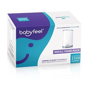 Babyfeel Diaper Pail Refills Compatible with Dekor Plus Diaper Pails | 4 Pack | Exclusive 30% Extra Thickness | Powerful Odor Elimination | Fresh Powder Scent | Holds up to 2320 Diapers from Babyfeel