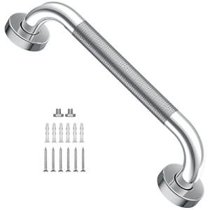 12 Inch Anti Slip Shower Grab Bar, Yuande Chrome Finish Stainless Steel Bath Grab Bar, Knurled Bathroom Safety Rail, Shower Handrail Support, Handicap Elderly Injury Senior Balance Assist Handles by YuanDe