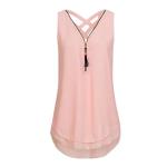 Hatoys Loose T-Shirts, Women Sleeveless Cross Back Hem Layed Zipper V-Neck Tank Top Vest Blouse (XXXL, Pink) by 