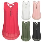 Hatoys Loose T-Shirts, Women Sleeveless Cross Back Hem Layed Zipper V-Neck Tank Top Vest Blouse (XXXL, Pink) by 