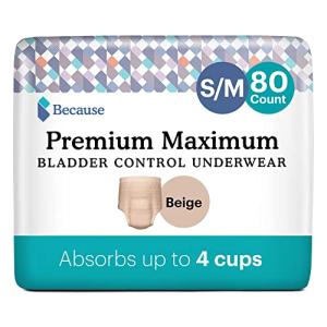 Because Premium Maximum Plus Pull Up Underwear for Women - Absorbent Bladder Protection with a Sleek, Invisible Fit - Beige, Small-Medium - Absorbs 4 Cups - 80 Count from Because