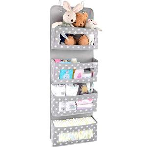Vesta Baby Over the Door Hanging Organizer - Unisex Space-Saving 4-Pocket Storage Solution for Closet, Children's Room, Nursery - Clear-Window Caddy - 2 Utility Pockets for Small Items and Accessories from Vesta Baby