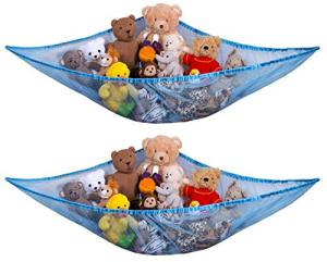 Jumbo Toy Hammock, Blue - Organize Stuffed Animals and Children's Toys with this Mesh Hammock. Great Decor while Neatly Organizing Kid's Toys and Stuffed Animals. Expands to 5.5 feet. (2-Pack) from Handy Laundry