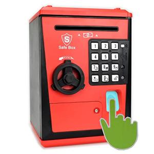 Lyght Kids Safe Box with Fingerprint Code, Talking Piggy Bank, ATM Savings Bank for Real Money, Great Toy Gift for Children(Black/Red) from Shenzhen Like Electronic Co.,Ltd