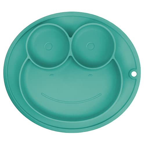 Silicone Plates for Baby, Suction Plate for Toddlers, Baby Placemat Divided Baby Dish, 100% BPA Free Food Grade Silicone, Infant Feeding Bowls, Dishwasher Safe, Smile Animal Frog from Elipuns