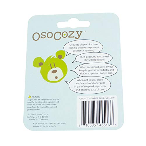 OsoCozy Diaper Pins - Yellow - Sturdy, Stainless Steel Diaper Pins with Safe Locking Closures - Use for Special Events, Crafts or Colorful Laundry Pins from OsoCozy
