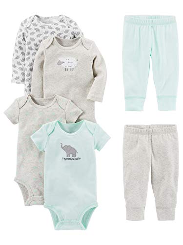 Simple Joys by Carter's Baby 6-Piece Neutral Bodysuits (Short and Long Sleeve) and Pants Set, Gray Lamb, Preemie by Carter's Simple Joys -Private Label -Vendor Flex CRI