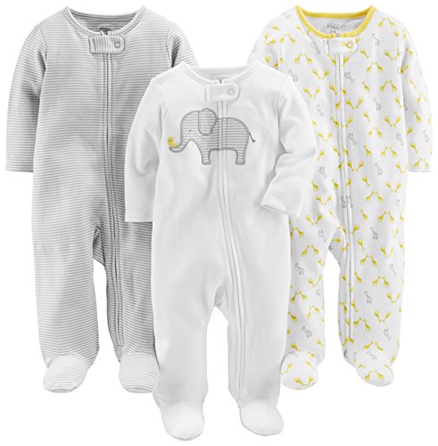 Simple Joys by Carter's Baby 3-Pack Neutral Sleep and Play, Elephant, Stripe, giraffe, 3-6 Months from Carter's Simple Joys - Private Label