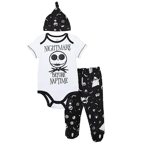 Nightmare Before Christmas Newborn Baby Boys Short Sleeve Bodysuit Pants and Hat 3 Piece Outfit Set 0-3 Months by 