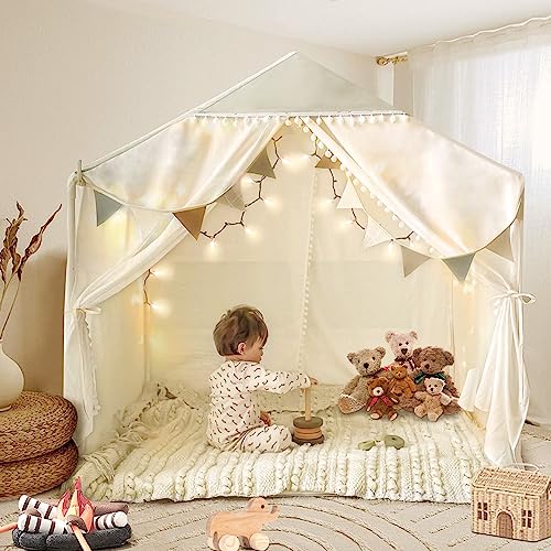 Large Play Tent for Kids, Easy to Wash, Indoor and Outdoor Toddler Playhouse, Toys for Boys and Girls, Reading Nook with Star Light, Green from Mallify