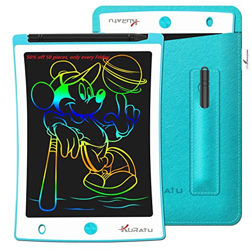 KURATU Colorful LCD Writing Tablet with Protective Sleeve,Gifts Toys for 3-9 Years Old Boys Girls,Drawing Board Doodle Board Reusable Drawing Pad Kids' Electronic Education Systems (8.5 inch Blue) from KURATU