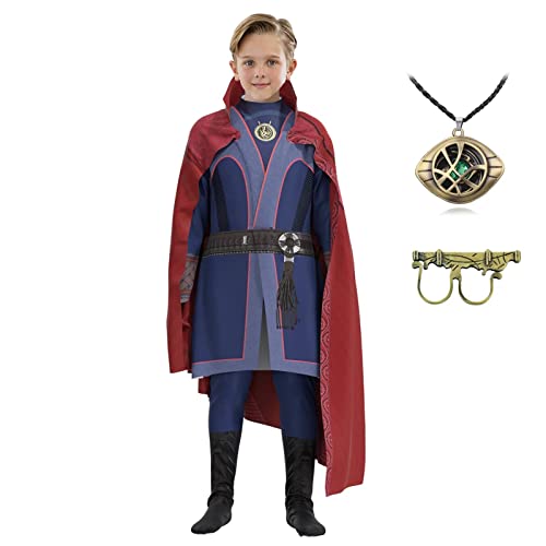 Kids Strange Costume Cosplay Dr Cape Jumpsuit Ring Props with Magic Power Necklace from 
