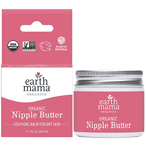 Organic Nipple Butter Breastfeeding Cream by Earth Mama | Lanolin-free, Safe for Nursing & Dry Skin, Non-GMO Project Verified, 2-Fluid Ounce (Packaging May Vary) by Earth Mama