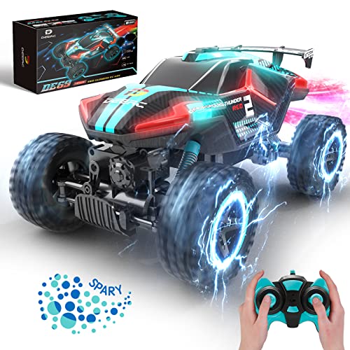 DEERC DE69 Remote Control Truck with Spray and Light, 5 LED Light Modes, Dual Motors Off Road RC Car, 4WD Rock Crawler, Spray Water Mist, 35+ Min Play, Toy Vehicle for Boys Girls and Adults by DEERC
