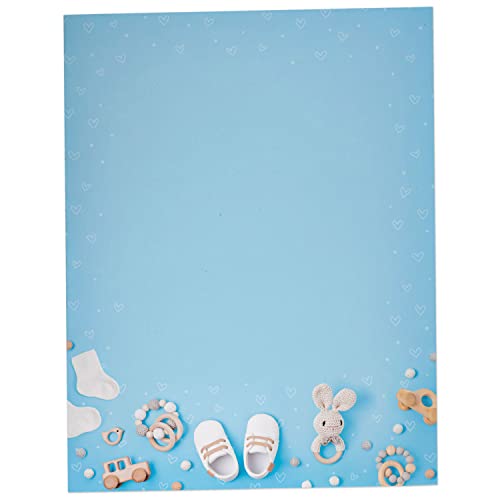 Classic Gifts Baby Stationary Paper - 60 Sheets - Great for Baby Shower Invitations, Announcements, Letters, Thank You (Blue) from Black Tabby Studio