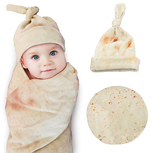 Burrito Swaddle Blanket for Baby,Tortilla Wrap Blanket with Hat,Super Soft,Great Gift for Baby Shower by Safe(Round,Yellow,35inch) from Kakaya