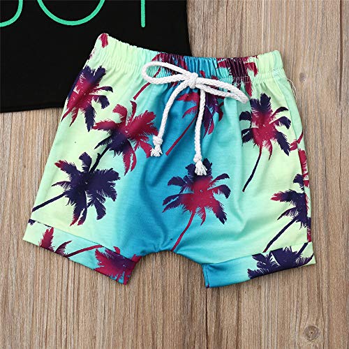 2Pcs Baby Boys Summer Clothing Sets Cute Letters Print Sleeveless Tank Tops T-Shirt+Palm Shorts Outfits (Black Tank Tops+Beach Shorts, 12-18 Months) by 