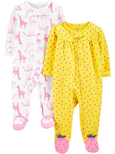 Simple Joys by Carter's Girls' 2-Pack Cotton Footed Sleep and Play, Pink Llamas/strawberries, 3-6 Months from Simple Joys by Carter's